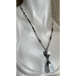 VTG Ed Levin Sterling Silver Bar Link Necklace + Pendant Brutalist Modernist